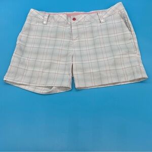 Under Armour Performance Golf Shorts Gray & White with Pink Accent Plaid Size 16